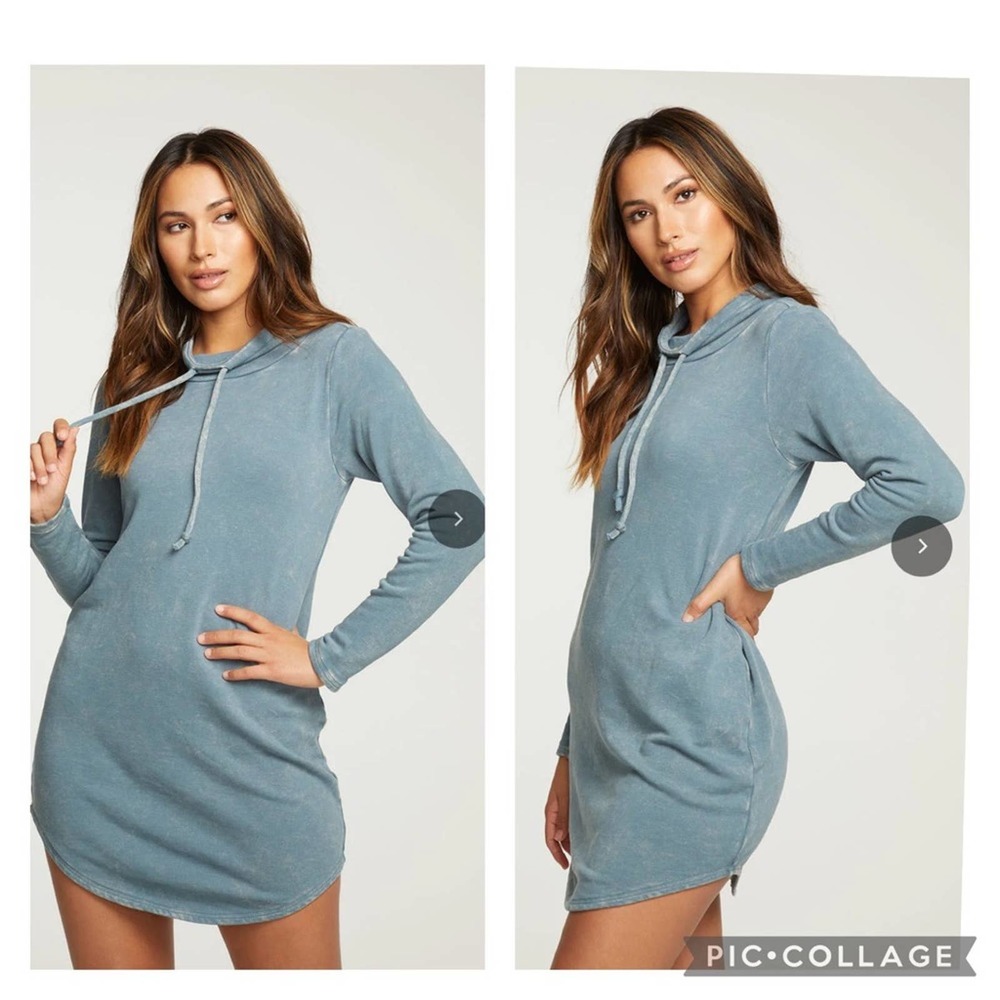 CHASER SLUB FRENCH TERRY LONG SLEEVEFUNNEL NECK SHIRTTAIL DRESS medium